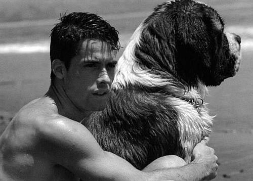 Man with dog - Man with dog, black & white