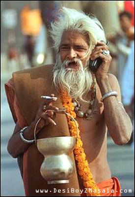 Sadhu - A sadhu with a cell phone