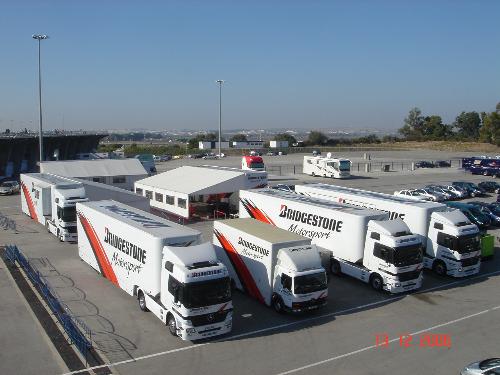 the trucks - the trucks from Bridgestone.Near to the pit stop in Jerez at the test race.