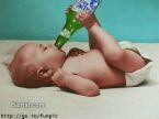 Baby - Baby drinking from a bottle, not the right kind but a bottle. Very funny as long as it is a joke.