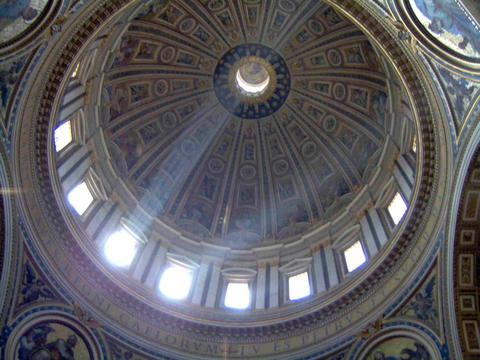 The Dome of St Peter's - This is the dome of St Peter's church in the Vatican City, Italy. The dome is incredibly beautiful and the light shines through it. I did not go up into the dome (I'm scared of heights), but it is possible to do so and then go out onto a balcony from which you get wonderful views of the Vatican City and Rome.