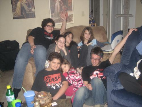 the kiddies - My daugher is the one on the far left with the black hair and glasses and my son is wearing the Clash shirt