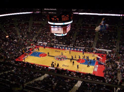 Detroit Pistons Basketball half-time show - This is a pic of the Detroit Pistons Half-time show.  It was a doggy race.  It was fun to watch!!