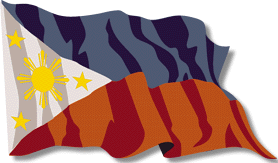 philippine flag  - The symbols on the white triangle of the Philippine flag are an eight rayed sun and three stars in gold. The sun represents the dawning of a new era of self determination that was desired in 1897 (when the flag was first designed) after the Spanish-American war and the US promise of independence, which was granted in 1946. The 8 rays on the sun stand for the 8 provinces that rose in revolt against Spanish rule in the late 19th century. The 3 stars stand for the 3 principal geographic areas of the country, Luzon, the Visayas and Mindanao. To complete the symbolism of the flag, the red stripe represents courage and bravery and the blue stripe is for noble ideals. The white triangle stands for the Katipunan, a revolutionary organization that led the revolt against Spain and the color white represents peace and purity. This flag is unique in that in peacetime, the blue stripe is uppermost but during wartime, the red stripe is on top.