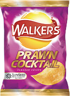 Prawn Cocktail crisps - A packet of Walkers prawn cocktail crisps