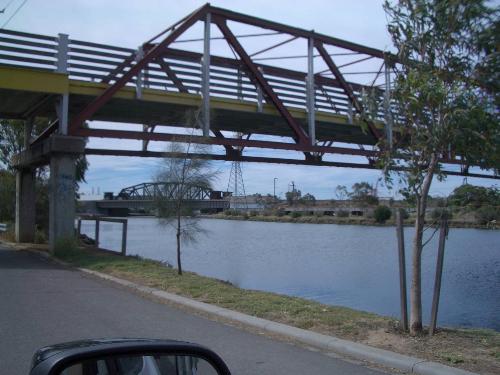Maribyrnong river in Kensington Melbourne Australi - A couple of bridges span the Maribyrnong river in Melbourne, Australia's western suburbs.
