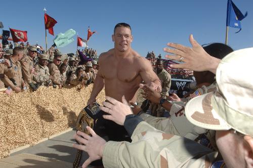 Cena - John Cena visiting the troops in Baghdad paying a tribute to the troops.