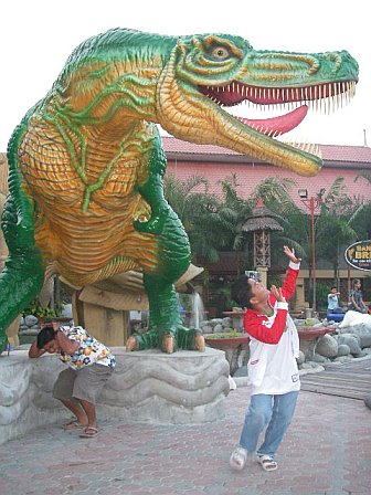 attack of the fake dinosaur! - No don't eat us! Please....