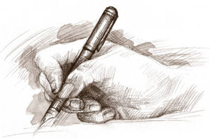 writing - sketch of a hand holding a pen
