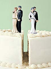 in-laws or out-laws - just a cartoon with a wedding cake topper of inlaws and bride/groom