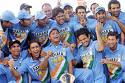 Indian cricket team  - All the players are jubilant after winning a match.You can see most of the players are in an emphatic mood.Try to recognize them.