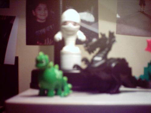 My trinkets - The infamous mummy stamper, Lego dragons and my Chomby.  Not that clear but it was one of the first things I took with my digital camera.