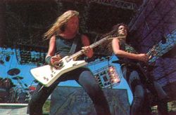 Hetfield - James Hetfield from Metallica playing on his signature Explorer model.He signed up a contract with  Explorer guitars.