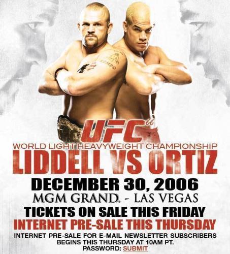 UFC 66 Fight card - This image is the fightcard for UFC 66 Rematch between Ortiz and Liddell.