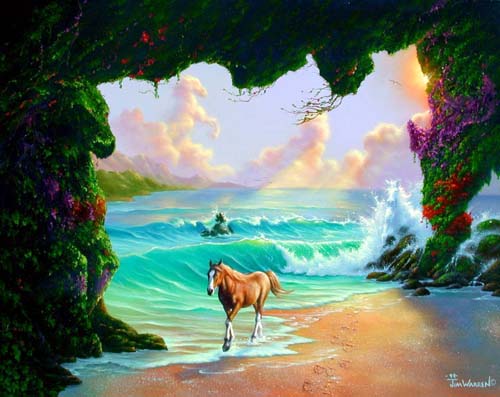 7 horses - fantasy, beach, clouds, 7 horses