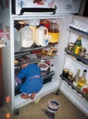 For those of us who have sons - For those of us who have sons, a small boy trying to find something to eat in the refrigerator.