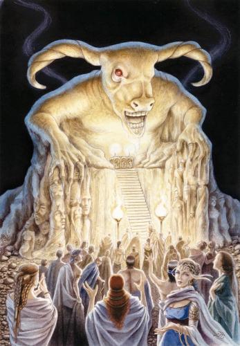the gods - A picture of people worshipping some kind of BULL god. I think it's very interesting to see how far we have come in society and in technology when you look at pictures like this. When was the last time you saw thousands of people worshipping a giant bull, of course their are still people who believe in things like this. But the majority of the world has awoken and understood by now that their isn't a giant bull god.