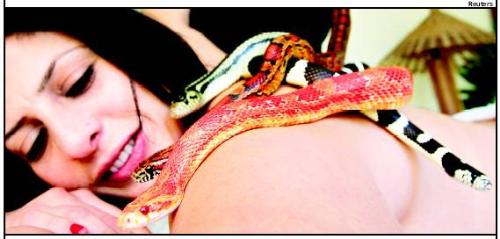 snakes. - See this lady with snakes.