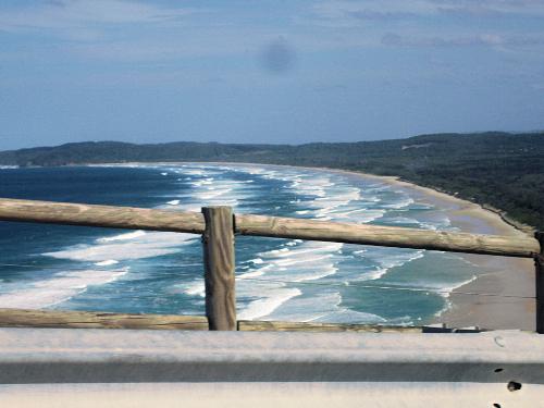 Byron Bay, New South Wales, Australia - This was taken from the highest vantage point when traveling to Byron Bay.  A Great place to go if you're backpacking up highway 1 in NSW.  There's a hostel right in the center of town.  Make sure you show up early, because it rents out rooms quick. If not,  there is a trailer park 15 min walk from downtown.  It's 30 bucks a night/person and you get a shower and your own trailer.  Good place to go if you have a car and a few people in your troop