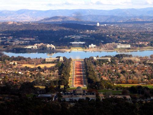 View from Mt Ainslie - This is view from Mt Ainslie towards Anzac Parade & Parliament in Canberra, Australia.  From here you can see all of Canberra (say it Canbra).