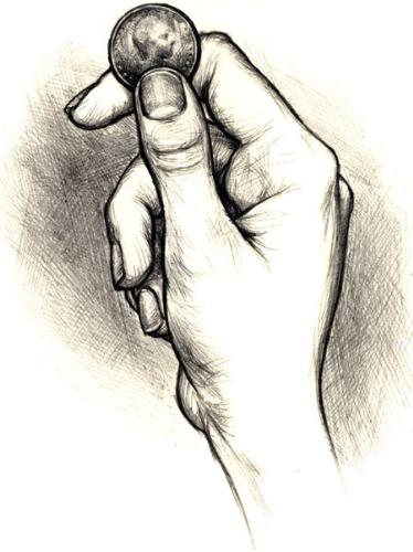 coin - sketch of a hand holding a coin