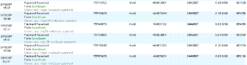 look2earn earnings - a screenshot of my earnings from look2earn payed trough my egold account