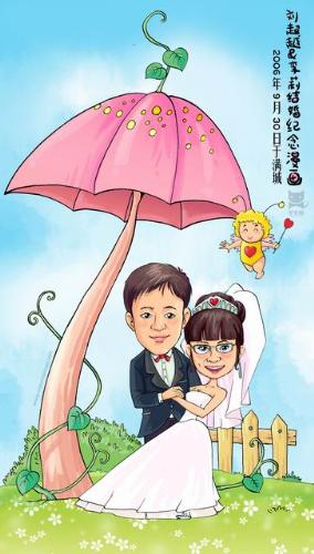 Wedding Cartoon - The wedding cartoon is very novelty to me. This picture accomplished befor my wedding. And I paid $20 to the drawer in internet. Although it is not seems to my lover and me, but this is the first time I ask someont to draw for me.