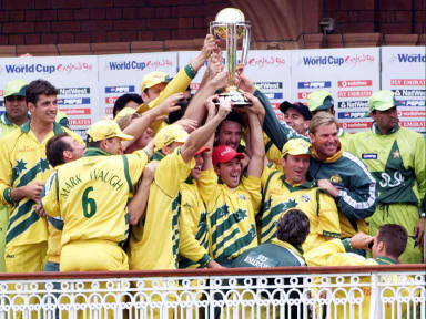 World cup - World cup in the hands of australian cricket players in 1999.