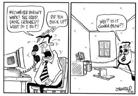 back up your computer - cartoon comic funny picture of someone backing up their computer