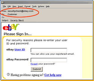 ebay spoof email - a screenshot picture sample of ebay spoof email