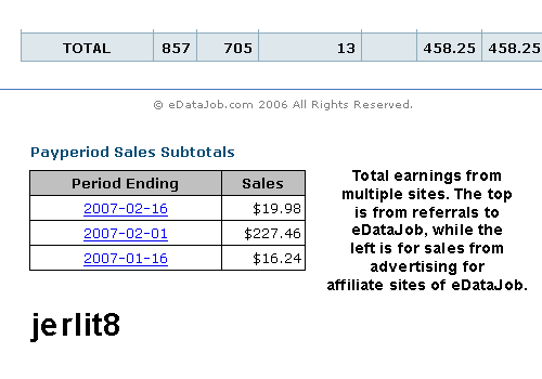 Earnings (as of: 2/7/07) - Here are my earnings for exactly one month.