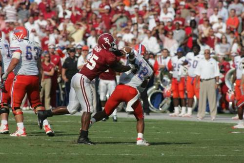 Demeco delivers the blow. - Demeco Ryans delivers the blow to Chris Leak.