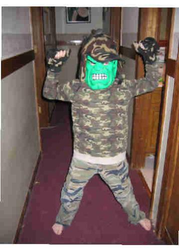 Son at halloween....hulk goes commando - My son playing in a hulk mask.  He loves the cammo clothes, and it just seemed to fit.