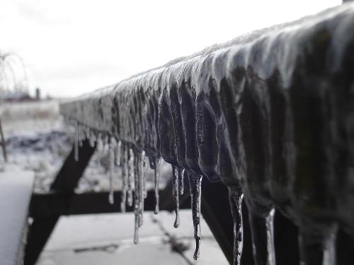 Frozen Picnic Table - Picnic table after a little ice storm.