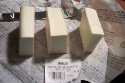 Lush Snowcake Soap - a half pount of Lush's Snowcake soap, cut into three parts