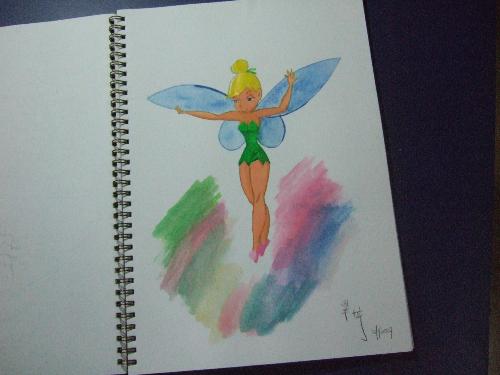 Tinkerbell painting - This is something I have drawn and painted a while ago. It's a picture of Tinkerbell and I think she's really very cute.  I hope people will like this painting because I've spent many hours doing it (I'm just a novice in art).