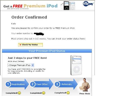 Proof of Apple Ipod from Website - This picture is proof that I got my free apple ipod from this website that I talk about in this subject. It is a 60GB premium black ipod and it is awesome! Now wouldn't you like to get a FREE Nintendo Wii!!??