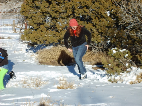 We were sledding by the house! - Sledding in Northern Arizona