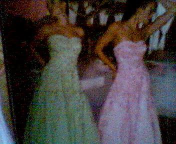 prom dress - two females wearing pink and blue prom dresses
