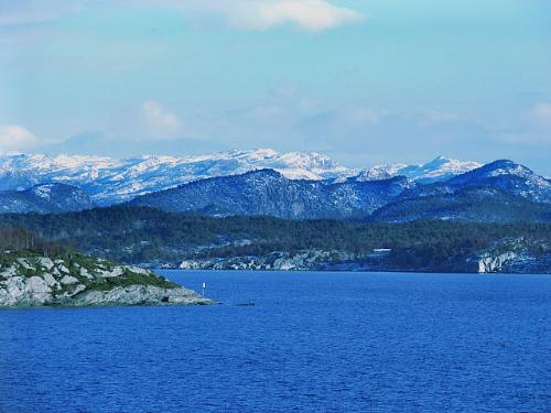 My view from my neighbourhood. - mountains fronted by the nearby fjord in Stavanger, NOrway