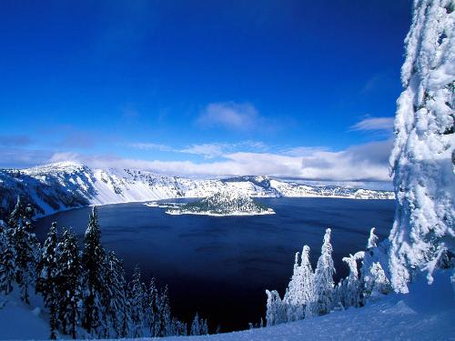 Crater_Lake_In_Winter,_Crater_Lake_National_Park,_ - Natural Beautiful Lake