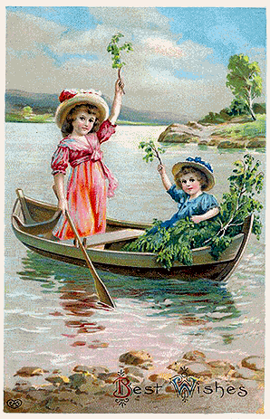 boy and girl on a boat - Two children having a boat ride on the river.