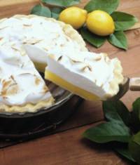 Lemon Meringue Pie - 1 cup sugar 
1/4 cup cornstarch 
1 1/2 cups cold water 
3 egg yolks, slightly beaten 
Grated peel of 1 lemon 
1/4 cup lemon juice 
1 tbsp. margarine 
1 baked 9-inch pie shell 
3 egg whites 
1/3 cup sugar 
 
Instructions:
Preheat oven to 350 degrees F (180 C). 

In medium saucepan combine 1 cup sugar and cornstarch. Gradually stir in water until smooth. Stir in egg yolks. Stirring constantly, bring to boil over medium heat; boil 1 minute. Remove from heat and stir in next 3 ingredients (the grated lemon peel, lemon juice and the margarine). Spoon hot filling into baked 9-inch pie crust. 

In small mixer bowl beat egg whites at high speed until foamy. Gradually beat in the 1/3 cup sugar until stiff peaks form. Spread evenly over filling; sealing to crust. Bake in 350 degree F (180 C) oven for 15-20 minutes or until golden. Cool on rack; refrigerate. 
