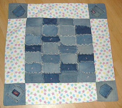 Denim and Flannel Baby Quilt - Quilt made using recycled jeans and flannel blankets