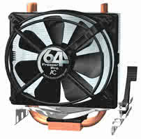 Arctic Cooling Freezer 64 pro - Extremely quietly Slowly turning 92 mm the exhaust reduces the noise level to a minimum. The patented fan carrier eliminates for 92 mm fan typical humming noises. High cooling performance 6 Heat Pipes (three on both sides used) are to be derived able up to 200 Watts of waste heat. The heat exchanger, consisting of 42 Finns, makes a surface available of over 4700 cm2 and makes thereby the optimum heat transfer possible to air. Integrated cooling of the potential transformers The fan tightens air also from the side and cools thereby the components around the CCU. A part of air is blown by the Finns bent downward toward the potential transformers.  Patented vibration absorption The four rubber connections of the engine owner absorb the vibrations of the fan to a large extent and prevent a transfer on the radiator box and the housing.   Simple installation The radiator is to be installed without tools within seconds.  Long life span/6 years warranty The ARCTIC ceramic(s) camp offers an unequalled life span of 137'000h (L10 with 40°C) respectable a MTBF with 70°C of 163'000h. They grant 6 years warranty on the product.