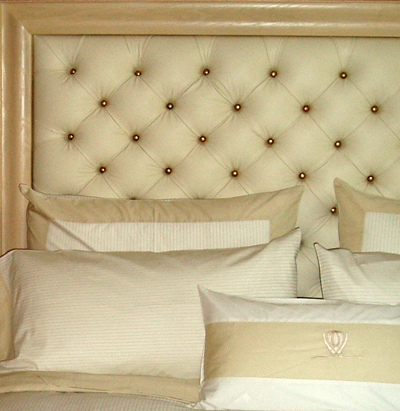 Wynn Headboard - Headboard on one of the beds in the Presidential Suite at the Wynn Casino in Las Vegas.