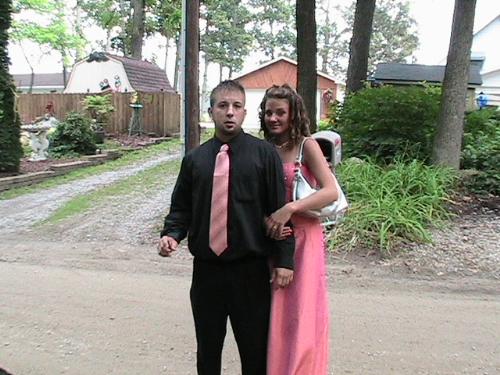 Me and Jessica  - This is a picture of my girlfriend and me arriving at my aunts wedding. Note my tie matches her dress perfectly!