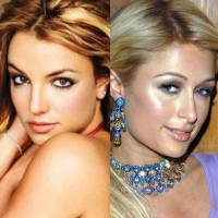 Britney and Paris - britney spears in the left half and Paris Hilton in the right half