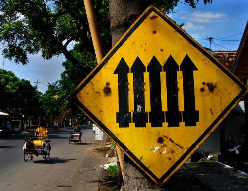 Raillway Crossing Sign - i love the colour and the soft light. This sign means: we are moving closer with raillway crossing, be aware. This kind of sign popular at mid 70's and still widely use at small town outside jakarta.