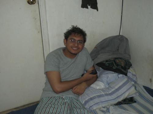 my fav lucky pajamas n shirt - this is a photo of me at my lucky home in my luck clothing,this house only had two rooms and not even an kitchen, so used to cook food in the gallery